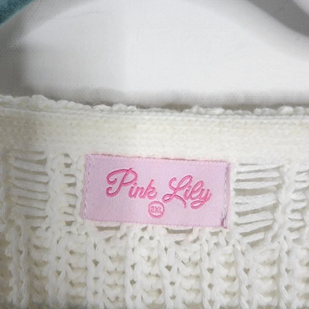 Pink Lily Women White Long Sleeve V Neck Loose Open Knit Sweater sz 2xl - Picture 4 of 6